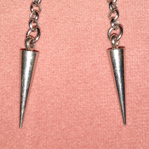 Silver Spike Long Chain Earrings Handmade Goth Steel Ear Wires Punk Biker KATTA - Picture 3 of 8